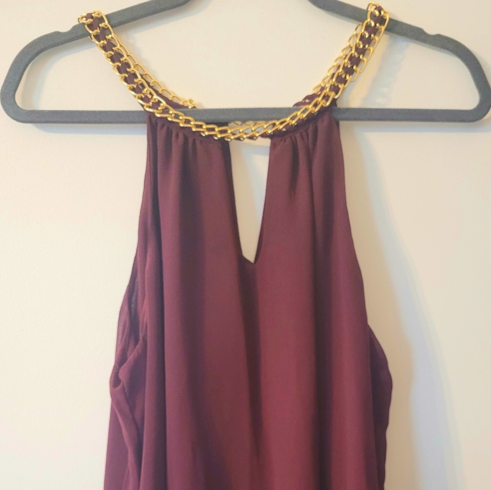 Charlotte Russe burgandy purple v neck gold chain neck blouse